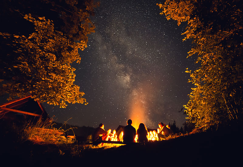 winter campfire on a starry night