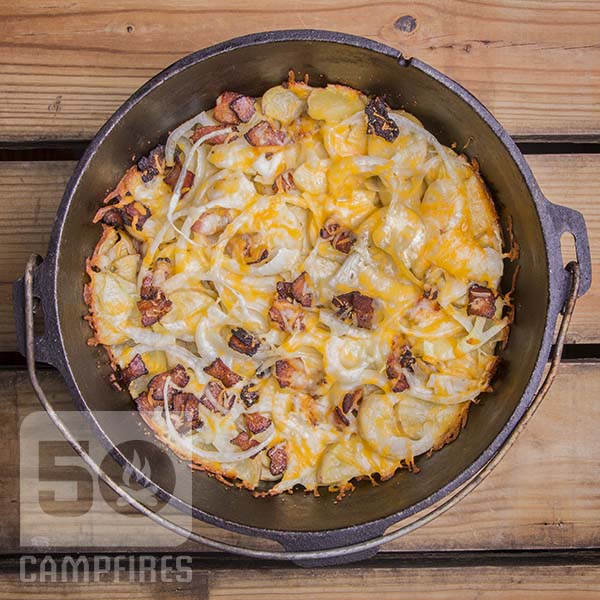 Dutch Oven Cheesy Potatoes are pure comfort food at the campsite or at home.