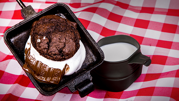 toasted in a pie iron, a whoopie pie s'more makes a delicious camping dessert.