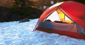 winter camping in a tent