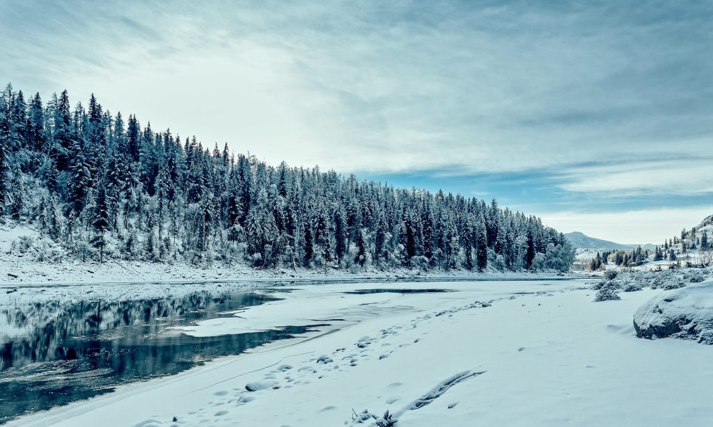 Winter frozen river, Russia, Siberia, Altai, Ust-Koksenskiy region,