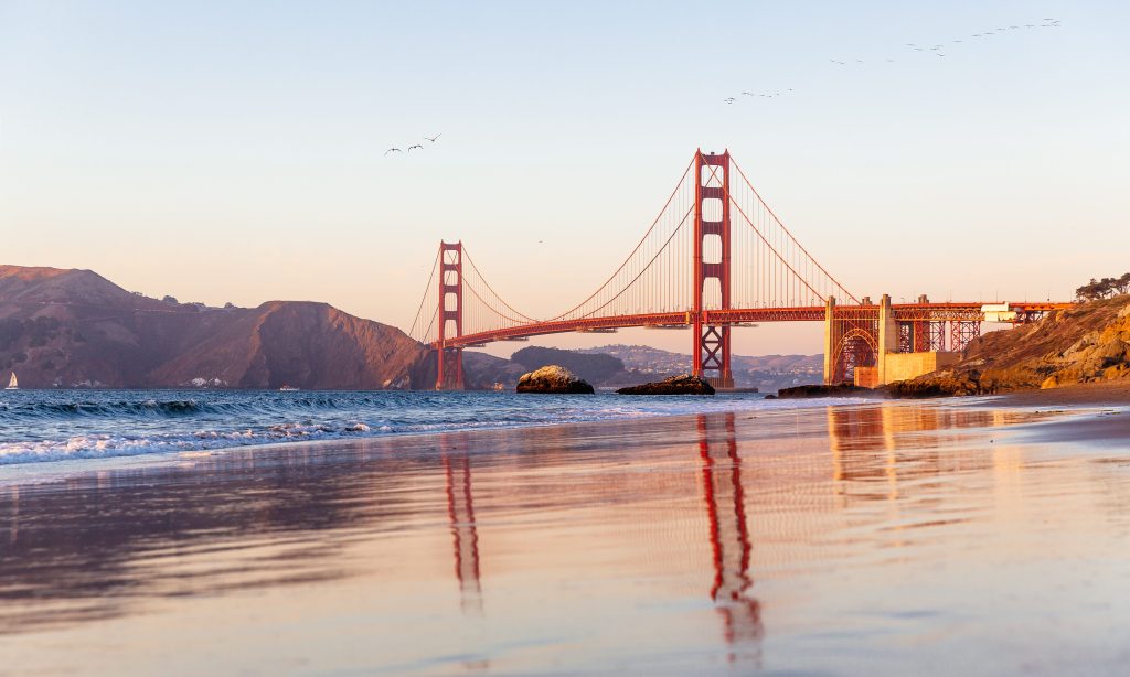 Golden Bridge and Baker Beach in San Francisco, California