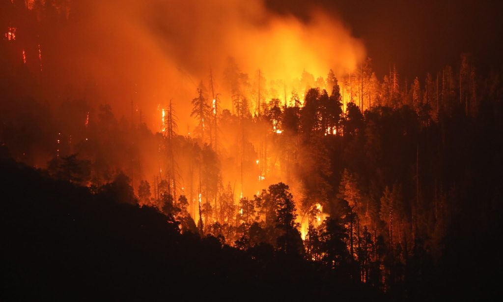 Burning trees from wildfires and smoke cover the landscape in California, U.S. Photographer: David Swanson/Bloomberg