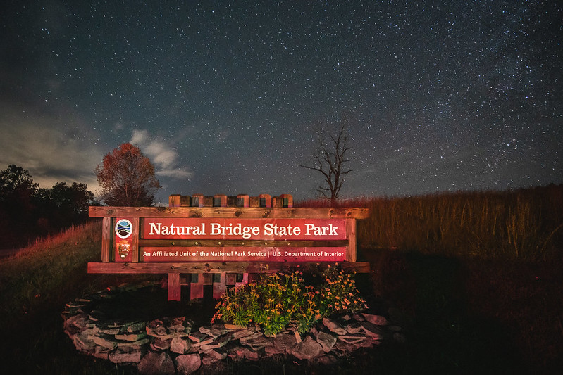 Natural Bridge State Park at night.