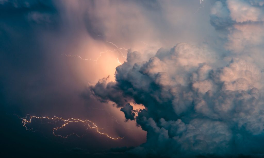 Detail of a cumulonimbus cloud with strong electrical activity during a storm