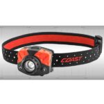 product shot of COAST FL75R headlamp against faded gray background and white