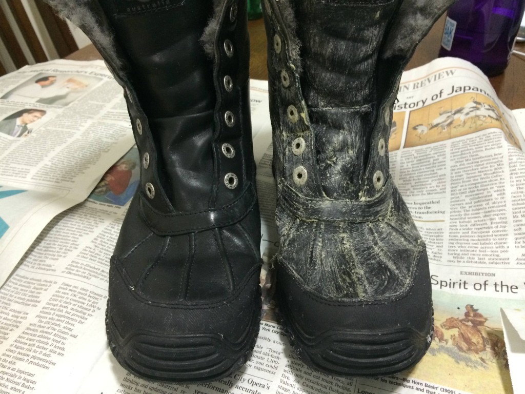 Here's the same process on black boots. As you can probably guess, this leather isn't going to change colors. 