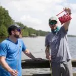 Nick holds up the bait they made and are going to use to fish for catfish on the Field Trip: Great River Road