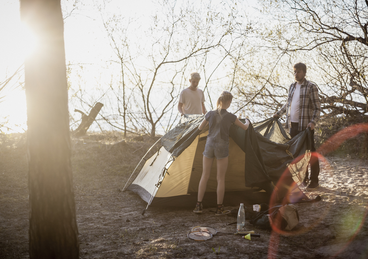 setting up a tent