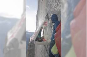 Setting up camp on dawn wall of el capitan