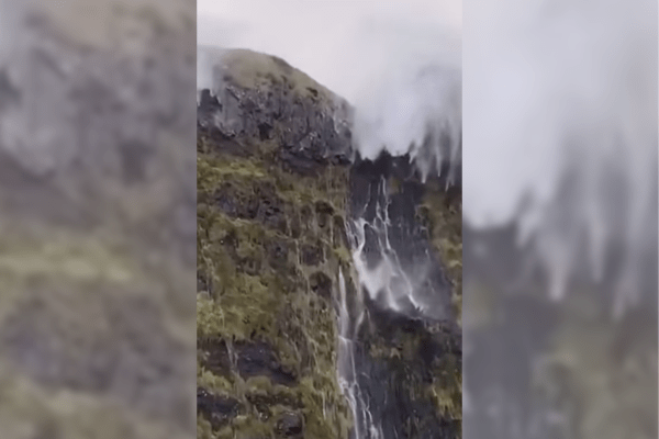 waterfall falling upwards